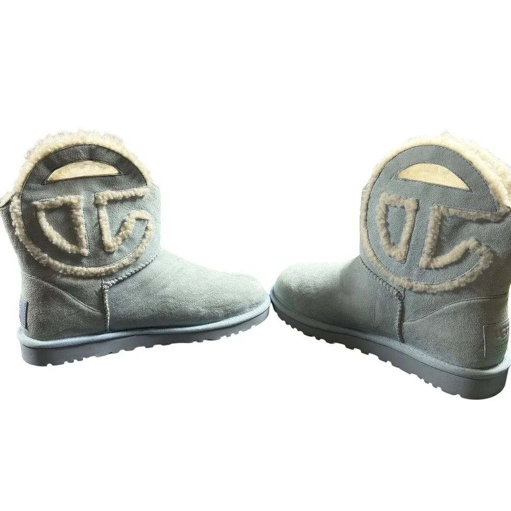UGG x Telfar‎ Logo Boots Light Blue Suede Shearling 1122991 Mens 8 Womens 10